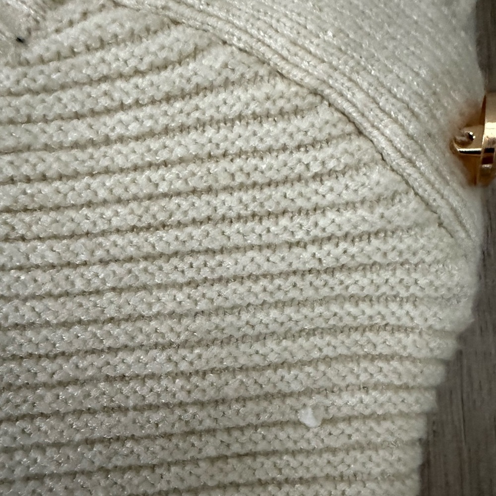 Striped Cream and Black Striped Sweater with Gold Button Accent - Picture 6 of 7